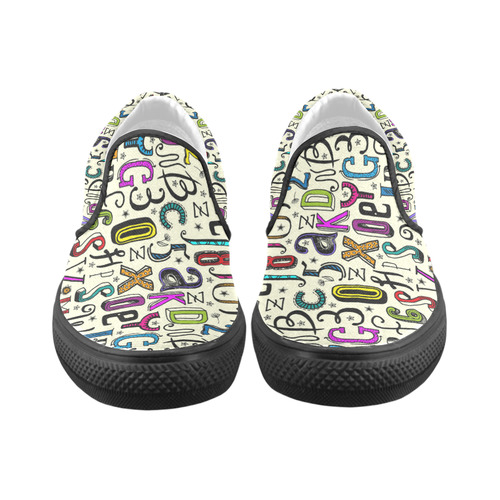 Letters Numbers Stars Typography Pattern Colored Women's Unusual Slip-on Canvas Shoes (Model 019)