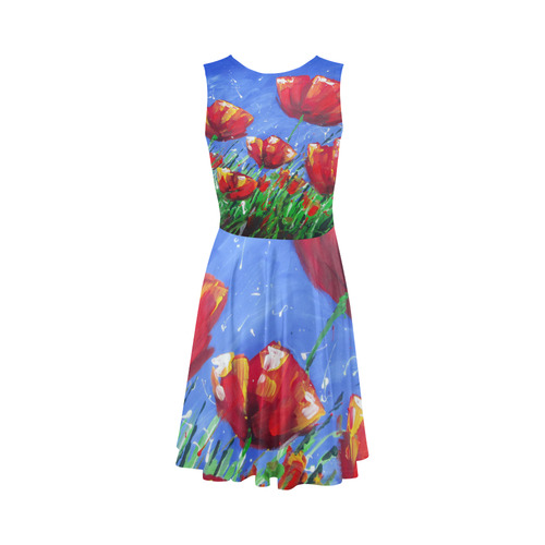 Summer poppies Sleeveless Ice Skater Dress (D19)