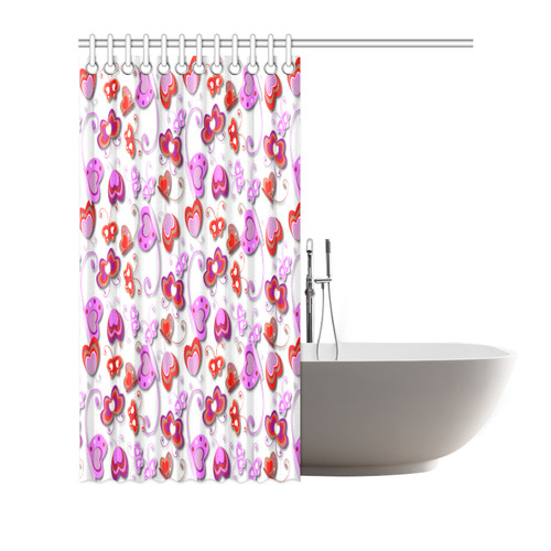 Butterfly Hearts Cute Pink Red Floral Shower Curtain 72"x72"