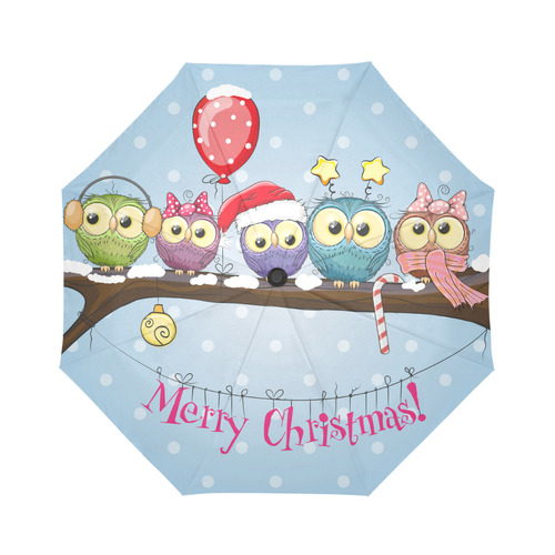 Five Owls on a Branch with Balloon Auto-Foldable Umbrella (Model U04)