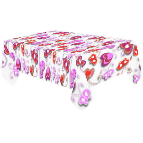 Butterfly Hearts Cute Pink Red Floral Cotton Linen Tablecloth 60"x120"