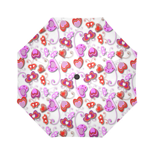 Butterfly Hearts Cute Pink Red Floral Auto-Foldable Umbrella (Model U04)