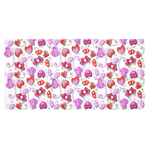 Butterfly Hearts Cute Pink Red Floral Cotton Linen Tablecloth 60"x120"