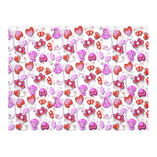 Butterfly Hearts Cute Pink Red Floral Cotton Linen Tablecloth 52"x 70"