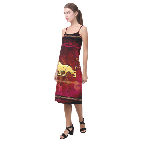 Golden lion on vintage background Alcestis Slip Dress (Model D05)