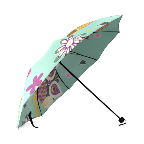 Cute Owls Love Hearts Flowers Foldable Umbrella (Model U01)