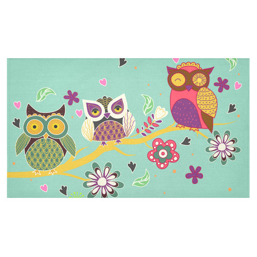 Three Cute Owls Love Hearts Flowers Cotton Linen Tablecloth 60"x 104"