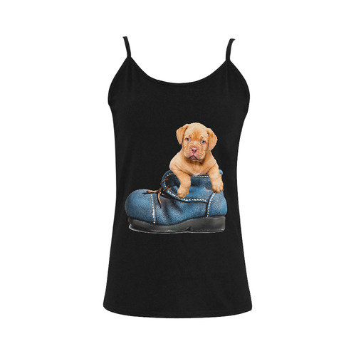 Sweet Puppy in his Blue Shoe Women's Spaghetti Top (USA Size) (Model T34)