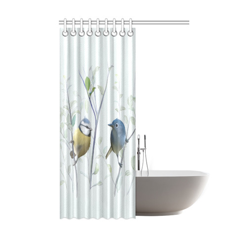 2 Cute Birds in Tree - watercolor Shower Curtain 48"x72"