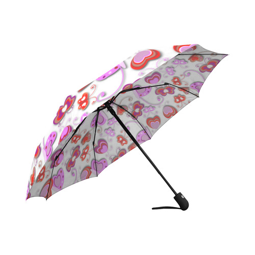 Butterfly Hearts Cute Pink Red Floral Auto-Foldable Umbrella (Model U04)