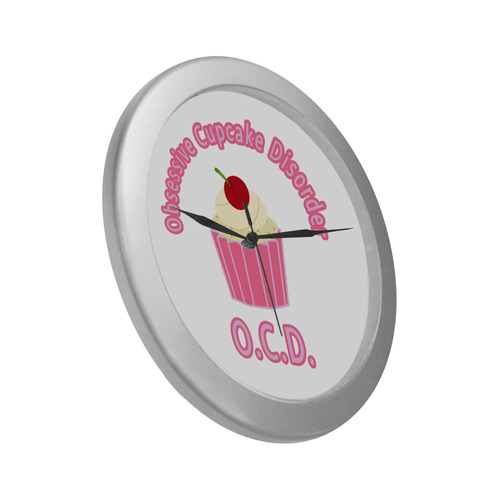 Obsessive Cupcake Disorder Silver Color Wall Clock