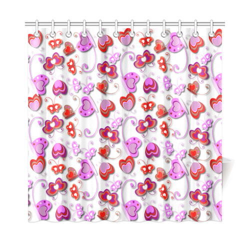 Butterfly Hearts Cute Pink Red Floral Shower Curtain 72"x72"