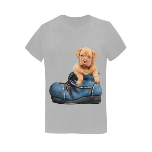 Sweet Puppy in his Blue Shoe Women's T-Shirt in USA Size (Two Sides Printing)