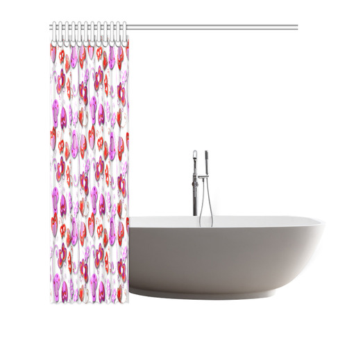 Butterfly Hearts Cute Pink Red Floral Shower Curtain 72"x72"