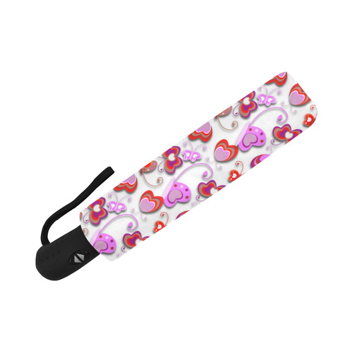 Butterfly Hearts Cute Pink Red Floral Auto-Foldable Umbrella (Model U04)