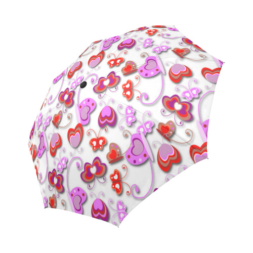 Butterfly Hearts Cute Pink Red Floral Auto-Foldable Umbrella (Model U04)