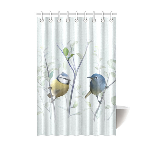 2 Cute Birds in Tree - watercolor Shower Curtain 48"x72"