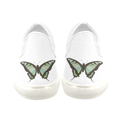 Graphium cloanthus butterflies painting Women's Unusual Slip-on Canvas Shoes (Model 019)