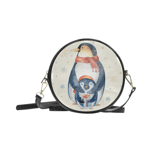 cute penguin, christmas Round Sling Bag (Model 1647)