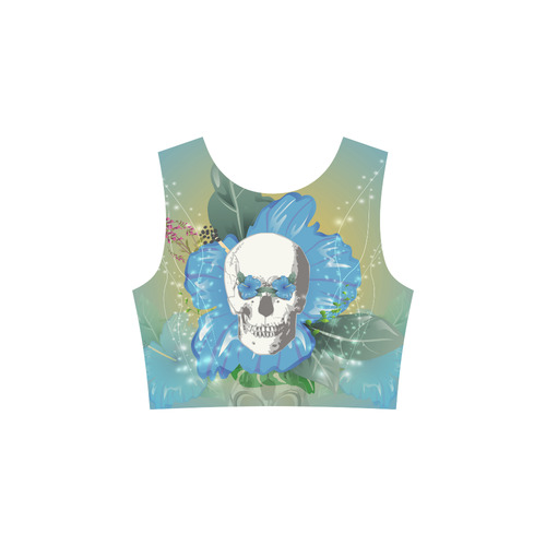 Funny skull with blue flowers 3/4 Sleeve Sundress (D23)