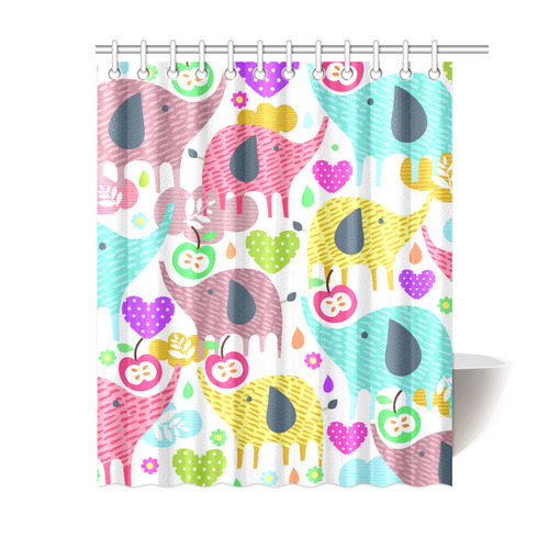 Cute Elephants Hearts Flowers Floral Shower Curtain 60"x72"