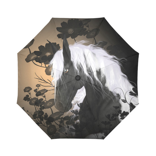 Wonderful black horse with white mane Auto-Foldable Umbrella (Model U04)