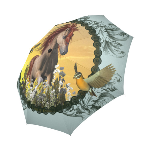 Beautiful horse with bird Auto-Foldable Umbrella (Model U04)