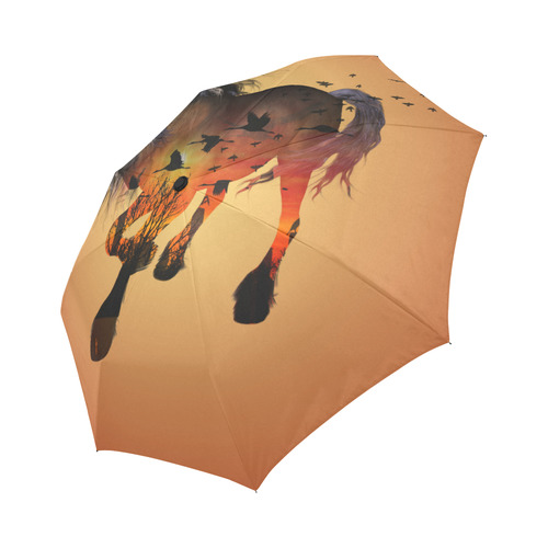 Awesome horse with birds Auto-Foldable Umbrella (Model U04)