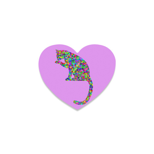 Sitting Kitty Abstract Triangle Purple Heart Coaster
