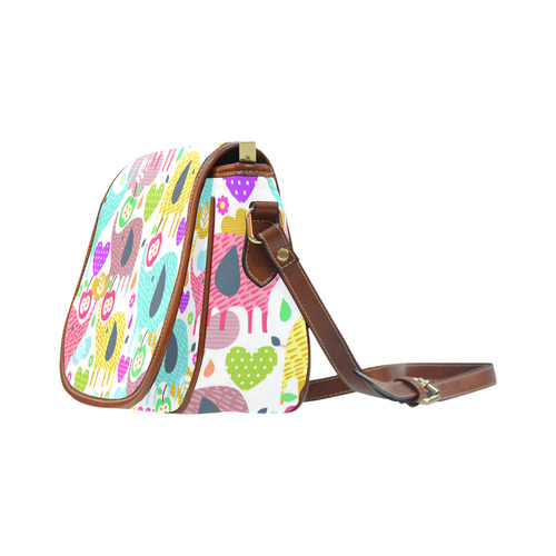 Cute Elephants Hearts Flowers Floral Saddle Bag/Small (Model 1649) Full Customization