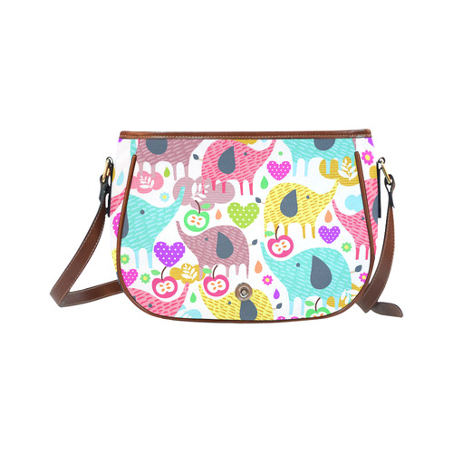 Cute Elephants Hearts Flowers Floral Saddle Bag/Small (Model 1649) Full Customization