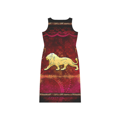 Golden lion on vintage background Phaedra Sleeveless Open Fork Long Dress (Model D08)