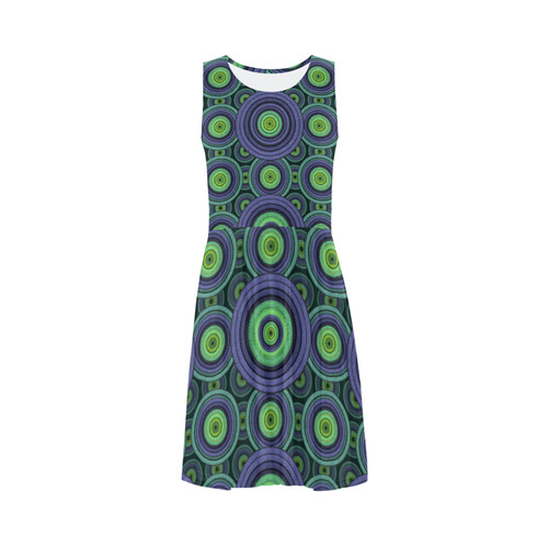 Green and Blue Stitched  Pattern Sleeveless Ice Skater Dress (D19)