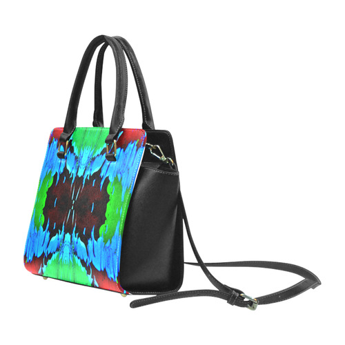 Abstract Green Brown, Blue Red Marbling Rivet Shoulder Handbag (Model 1645)