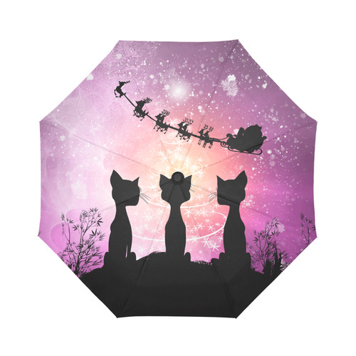 Cats looking to Santa Claus in the sky Auto-Foldable Umbrella (Model U04)