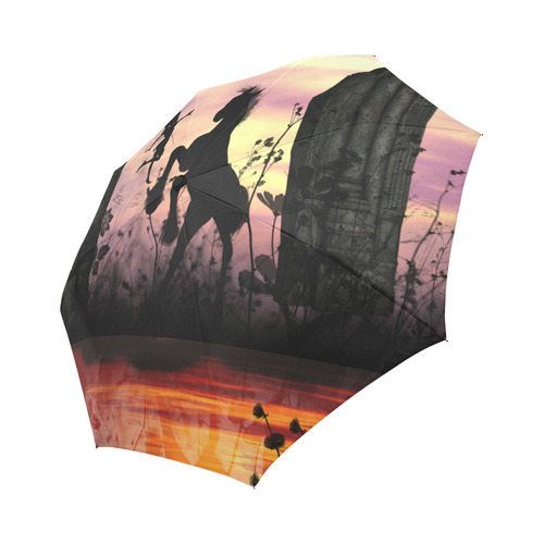 Wonderful fairy with foal in the sunset Auto-Foldable Umbrella (Model U04)