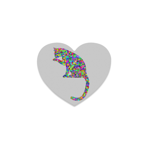 Sitting Kitty Abstract Triangle Grey Heart Coaster