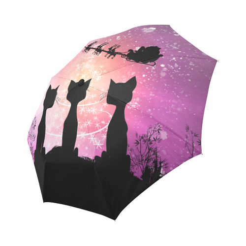 Cats looking to Santa Claus in the sky Auto-Foldable Umbrella (Model U04)