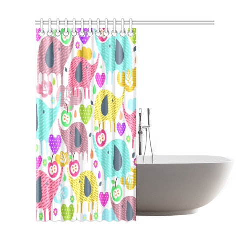 Cute Elephants Hearts Flowers Floral Shower Curtain 69"x72"