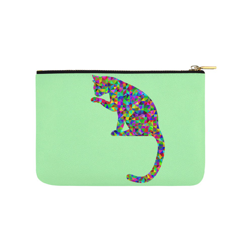 Sitting Kitty Abstract Triangle Mint Green Carry-All Pouch 9.5''x6''