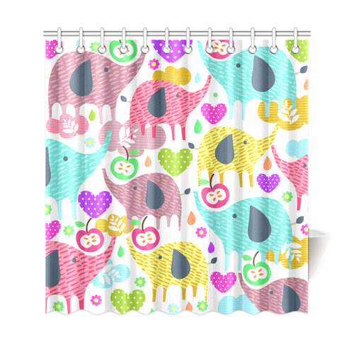 Cute Elephants Hearts Flowers Floral Shower Curtain 69"x72"