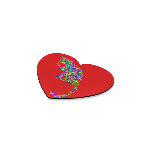 Sitting Kitty Abstract Triangle Red Heart Coaster