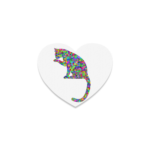 Sitting Kitty Abstract Triangle White Heart Coaster