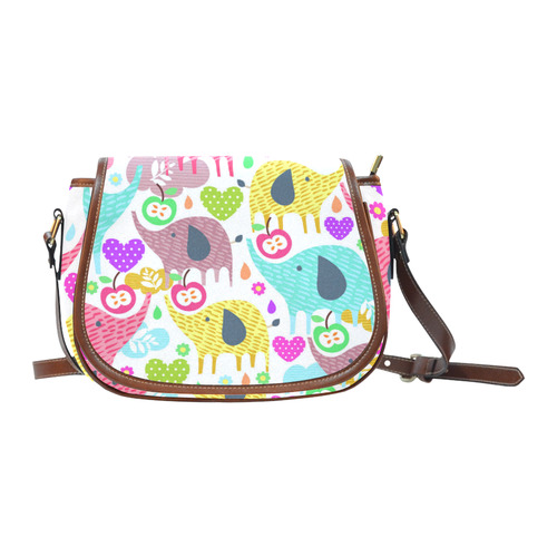 Cute Elephants Hearts Flowers Floral Saddle Bag/Small (Model 1649) Full Customization