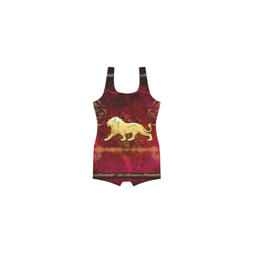 Golden lion on vintage background Classic One Piece Swimwear (Model S03)