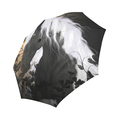Wonderful black horse with white mane Auto-Foldable Umbrella (Model U04)
