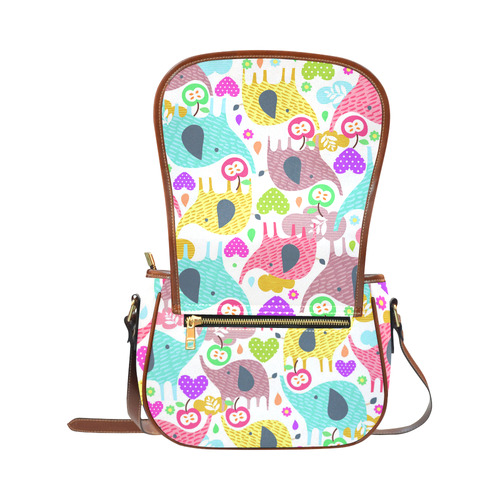 Cute Elephants Hearts Flowers Floral Saddle Bag/Small (Model 1649) Full Customization