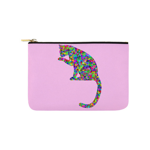 Sitting Kitty Abstract Triangle Pink Carry-All Pouch 9.5''x6''