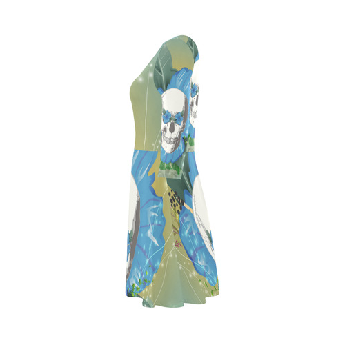 Funny skull with blue flowers 3/4 Sleeve Sundress (D23)