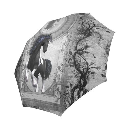 Awesome horse in black and white with flowers Auto-Foldable Umbrella (Model U04)